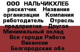 ООО "НАЛЬЧИКХЛЕБ" раскатчик › Название организации ­ Компания-работодатель › Отрасль предприятия ­ Другое › Минимальный оклад ­ 1 - Все города Работа » Вакансии   . Белгородская обл.